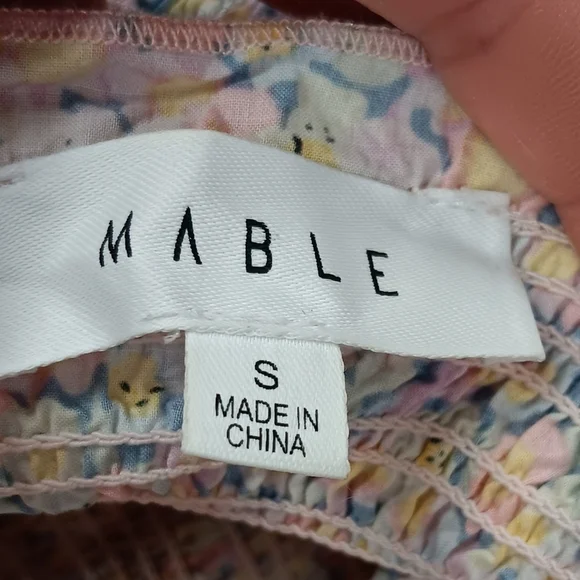 Mable Yellow Green Smocked Floral Tie Strap Mini Dress Size S NWOT - Picture 10 of 10